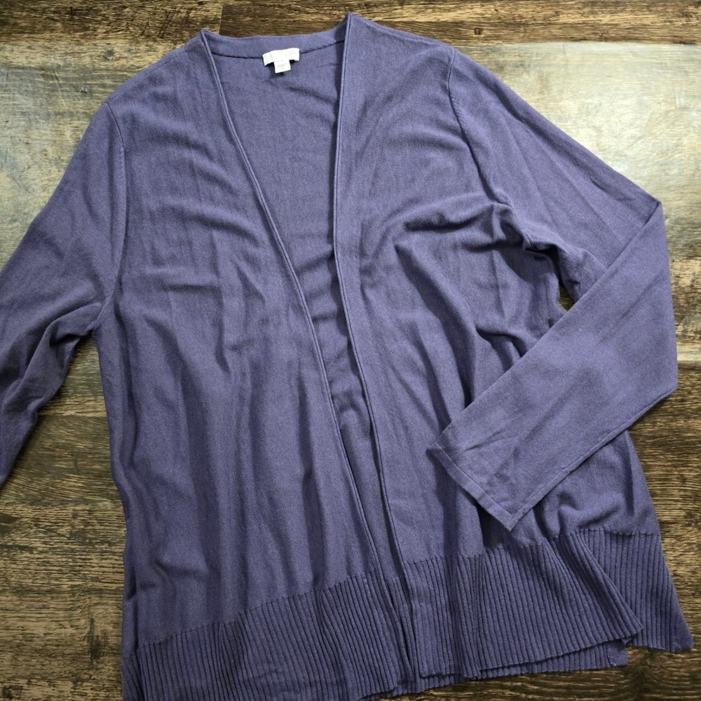 J. JILL Cardigan Sweater Womens Medium Purple Excellent Silk Blend Open Front